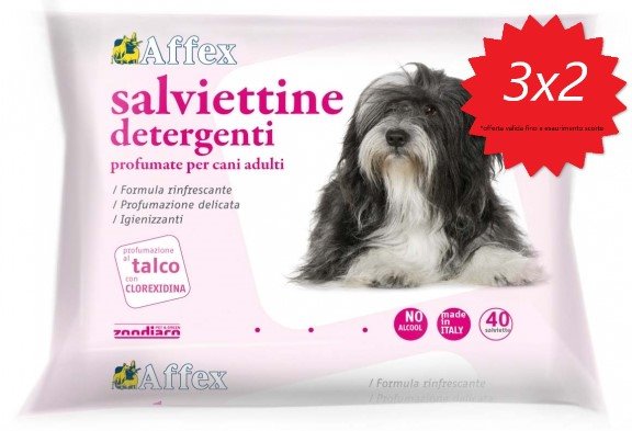 Affex Salviette Cani Adulti Talco con Clorexidina 30x20 cm 40 pz